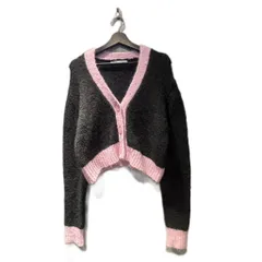 ザラ ZARA ニットカーディガン バイカラー 長袖 S 黒 ブラック ピンク ■FY