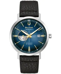 【送料無料】 ブロバ メンズ 腕時計 アクセサリー Mens Automatic Aerojet Black Leather Strap Watch 41mm Black