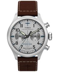 タイメックス メンズ アクセサリー 腕時計 レザー Timex Mens Chronograph Brown Leather Watch 41mm Brown ブラウン