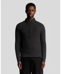 ライルアンドスコット メンズ アウター ニット・セーター ハーフジップ リブ Lyle Scott Mens Ribbed Half Zip Sweater Jet black marl ブラックのサムネイル