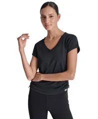 ダナ キャラン ニューヨーク レディース トップス Tシャツ Vネック ギャザー DKNY Sport Womens Ruched Side Seams VNeck Tech TShirt Blackのサムネイル