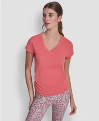 ダナ キャラン ニューヨーク レディース トップス Tシャツ Vネック ギャザー DKNY Sport Womens Ruched Side Seams VNeck Tech TShirt Sunkiのサムネイル