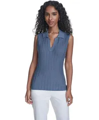 カルバンクライン レディース アウター ニット・セーター ノースリーブ Calvin Klein Womensleeveless Collared Sweater Flint
