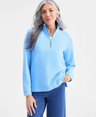 スタイルアンドコー レディース アウター パーカー・スウェット シャツ Style Co Womens Textured MockNeck QuarterZip Sweatshirt Sky Blue ブルー