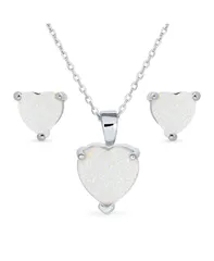 ブリング レディース アクセサリー ネックレス・チョーカー・ペンダントトップ レース Bling Jewelry Romantic Opal Heart Pendant Necklace and Stud Earringsterling Silver whit