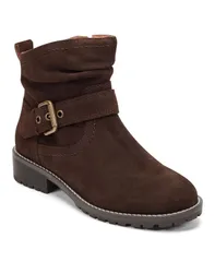 アース レディース シューズ ブーツ・レインブーツ ギャザー Earth Womens Thrill Buckle Strap Ruched Booties Dark Brown Suede ブラウンのサムネイル