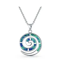 ブリング レディース アクセサリー ネックレス・チョーカー・ペンダントトップ レース Bling Jewelry Round Blue Created Opal Inlay Spiral Maze Wind Pendant Necklace 925 Sterl