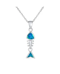 ブリング レディース アクセサリー ネックレス・チョーカー・ペンダントトップ レース Bling Jewelry Nautical Blue Opal Fishbone Pendant Necklace in Sterling Blue ブルー
