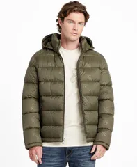 ゲス メンズ アウター ジャケット・ブルゾン GUESS Mens Hooded Puffer Jacket Olive Morning オリーブのサムネイル