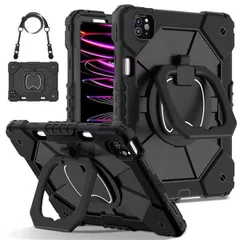 iPad Air4/Air5/Pro11_ブラック Moogukadan 360度回転 iPad Air4 用/ Air5 用ケース ペン 収納 シリコン 防塵 iPad Pro11インチ用第 4 3 2 1 世代 頑丈ケース 肩掛け キッズ 子供カバー リン