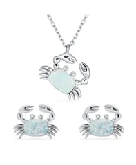 ブリング レディース アクセサリー ネックレス・チョーカー・ペンダントトップ レース Bling Jewelry Nautical White Opal Crab Stud Earrings and Pendant Necklace Set Sterling