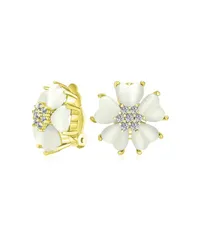 ブリング レディース アクセサリー ピアス・イヤリング Bling Jewelry Romanticat Eye HeartShaped Petals Flower ClipOn Earrings Gold Plated For NonPierced Whit