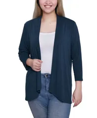 ニューヨークコレクション レディース アウター ニット・セーター カーディガン NY Collection Womensolid 34 Sleeve Cardigan Reflecting Pond