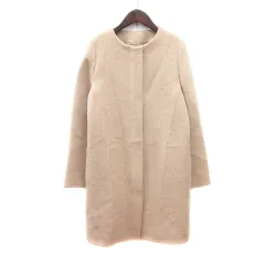インディヴィ INDIVI ノーカラーコート 総裏地 ウール アルパカ混 38 M ベージュ /MN