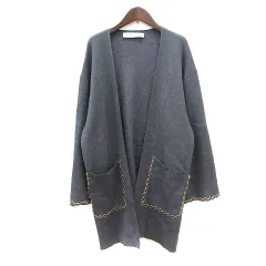 ザラ ZARA KNIT カーディガン コーディガン ニット ロング チェーン M グレー /MN