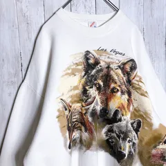 【入手困難】90s Vintage 古着 JERZEES アニマル ホワイト スウェット トレーナー #26505