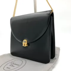 ディオール Christian Dior チェーン ショルダーバッグ 黒 レザー CD