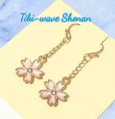 ファッションピアス  ピンクカラー さくら &  ピンクゴールドチェーン A-400