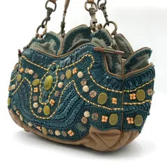 ジャマンピュエッシェ JAMINPUECH ハンドバッグ ビーズ刺繍カーキレザー