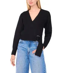 ワンステート レディース アウター ニット・セーター Vネック セーター ニット 1 STATE Knit VNeck Long Sleeve Surplice Wrap Belt Sweater Rich Black ブラック