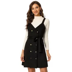 アレグラ ケー レディース トップス ワンピース Vネック オーバーオール スエード ALLEGRA K Womens V Neck Button Up Belted Overall Faux Suede Dress Black ブラック