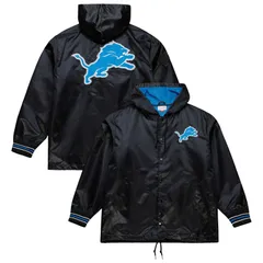 ミッチェルネス メンズ アウター ジャケット・ブルゾン フーデッドジャケット サテン ダウン Mens Mitchell Ness Black Detroit Lions Downtown Satinのサムネイル