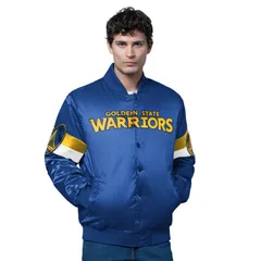 スターター メンズ アウター ジャケット・ブルゾン サテン Menstarteroyal Golden State Warriors Triple Option Varsity FullSnap Satin Jacket War Blue ブルー