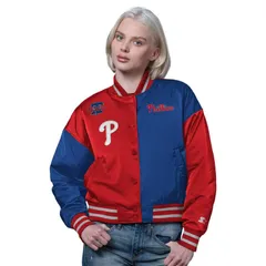 スターター レディース アウター ジャケット・ブルゾン WomenstarteredRoyal Philadelphia Phillies Offside FullSnap Varsity Jackeのサムネイル