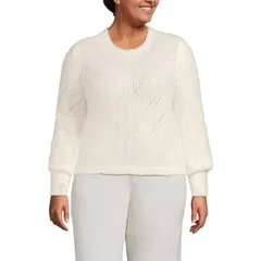ランズエンド レディース アウター ニット・セーター プラスサイズ Plusize Lands End Eyelash Fuzzy Pointelle Puff Sleeve Sweater Fresh Ivory アイボリー