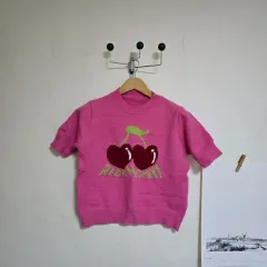 レディース ファッション キューティーな ピンク さくらんぼ 半袖 ニット