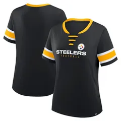 ファナティクス レディース トップス Tシャツ レース Womens Fanatics Black Pittsburgh Steelers Redzone Draw Play Athena LaceUp TShirt Stl Black ブラック