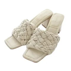 ランダ RANDA 編み込みミュールサンダル スクエアトゥ チャンキーヒール L 24.5cm アイボリー DS11044 /RI ■OS