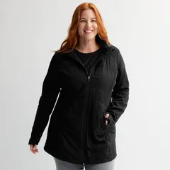 Tek Gear レディース アウター ジャケット・ブルゾン プラスサイズ Plusize Tek Gear Hooded Mixed Media Long Jacket Mineral Black ブラック