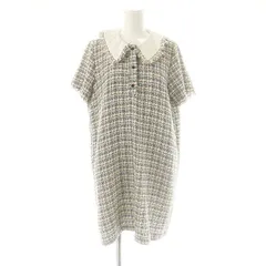ザラ ZARA ツイード ワンピース 半袖 ミニ コットン S アイボリー ベージュ 紺 /NR ■OS