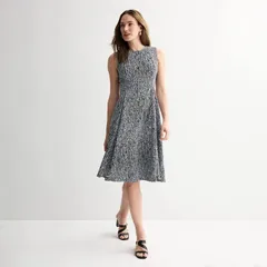 アンドリューマーク レディース トップス ワンピース ミディ ノースリーブ Womens Andrew Marc Scoopneck Sleeveless Fit Flare Midi Dress Black Texture ブラック