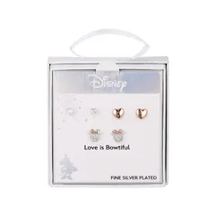 ディズニー レディース アクセサリー ピアス・イヤリング Disneys Minnie Mouse 14k Rose Gold Two Tone Cubic Zirconia Stud Earring Set Silver シルバー
