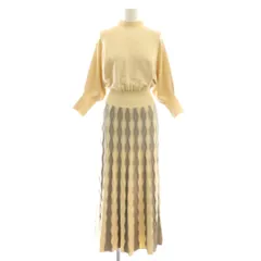 ラグナムーン LagunaMoon 23SS オプティカルウェーブニットワンピース ロング S クリーム グレー /DF ■OS