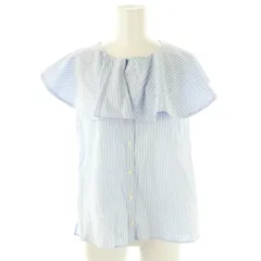 ノーブル NOBLE ストライプケープカラーブラウス フレンチスリーブ 前開き F ライトブルー 白 /NR ■OS