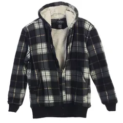 ジョベルティ メンズ アウター ニット・セーター パーカー ジャケット Gioberti Mens Checkered Flannel Hoodie Jacket with Sherpa Lining Charcoal チャコール