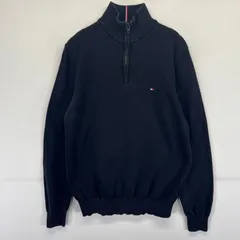 古着 トミーヒルフィガー TOMMY HILFIGER スウェット トレーナー プルオーバー ハーフジップ ワンポイントロゴ刺繍 S  ダークネイビー系 メンズ