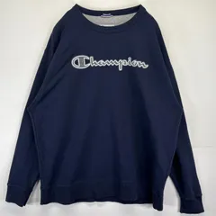 古着 チャンピオン Champion スウェット ビッグロゴ 刺繍 クルーネック トレーナー 14041  ネイビー メンズ
