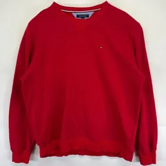 古着 トミーヒルフィガー TOMMY HILFIGER スウェット 大きいサイズ トレーナー ワンポイントロゴ クルーネック 2XL  レッド メンズ