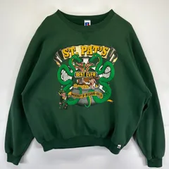 古着 90's/90年代 ラッセル Russell スウェット トレーナー クルーネック プリント 大きいサイズ 2XL  グリーン メンズ