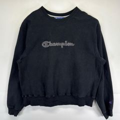 古着 チャンピオン Champion スウェット トレーナー リバースウィーブ クルーネック 刺繍ロゴデザイン ブラック メンズ