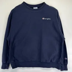 古着 チャンピオン Champion スウェット トレーナー 大きいサイズ クルーネック リバースウィーブ ワンポイント刺繍 2XL  ネイビー メンズ
