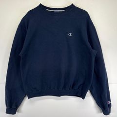 古着 チャンピオン Champion スウェット クルーネック トレーナー ワンポイント刺繍 前V スポーツ L ネイビー メンズ
