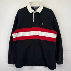 古着 ポロバイラルフローレン Polo by Ralph Lauren 長袖 ポロシャツ ラガーシャツ スウェット生地 ワンポイントロゴ ボーダー L マルチカラー メンズ