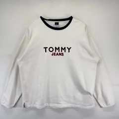 古着 トミージーンズ TOMMY JEANS スウェット 大きいサイズ トレーナー クルーネック ロゴ刺繍デザイン 2XL  ホワイト メンズ