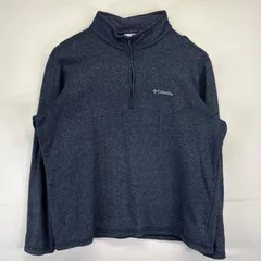 古着 コロンビア Columbia スウェット ハーフジップ トレーナー ワンポイント刺繍 ニット生地 裏起毛 XL  ネイビー系 メンズ