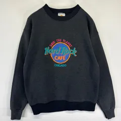 古着 90's/90年代 ハードロックカフェ Hard Rock Cafe USA製 スウェット トレーナー ロゴ刺繍 クルーネック プルオーバー  M  ブラック系 メンズ